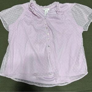 Japna M Light Purple Polka Dot Mesh Top – Romantic Ruffle Neck Feminine Blouse